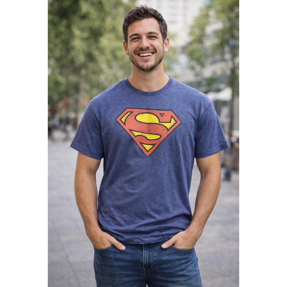 NWT DC Comics Superman T-Shirt Men's Royal‎ Blue Heather Shield Logo XL